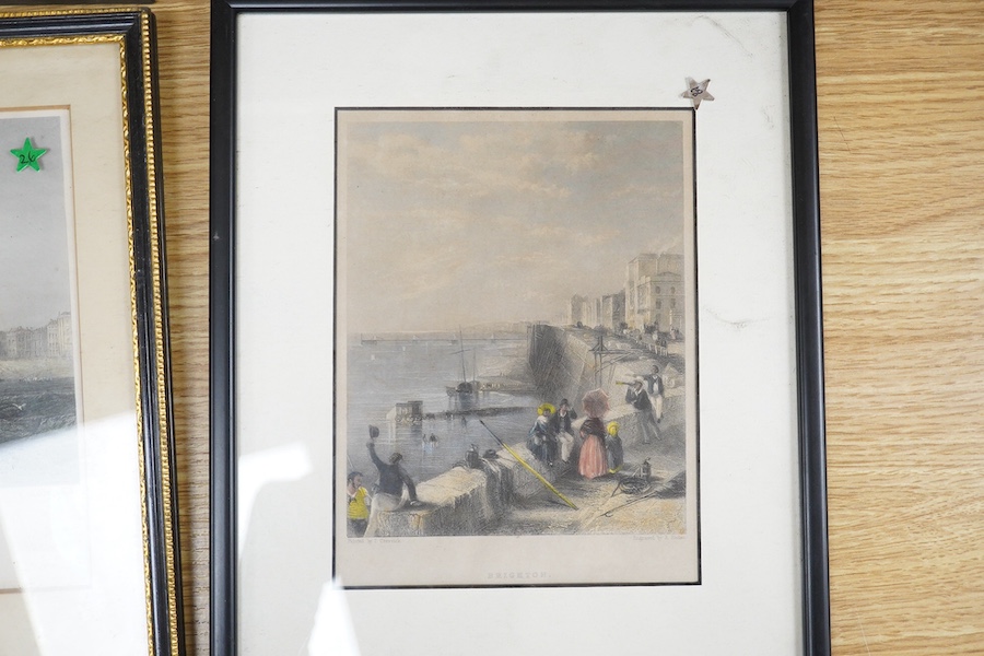 A collection of Brighton prints and engravings, mostly views of The Pavilion and Chain Pier, to include: one after J M W Turner and one after T Creswick, largest 18 x 29cm, (10). Condition - varies